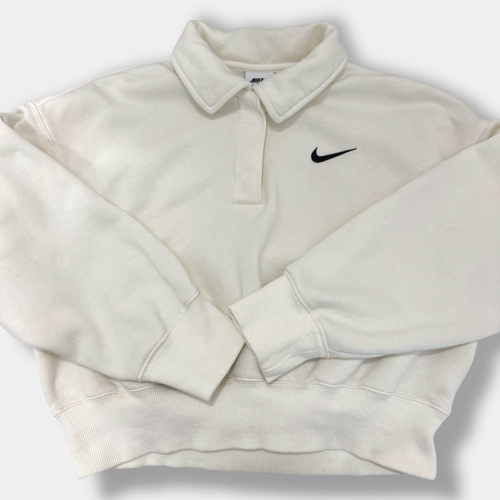 Nike 3/4 Sleeve Crop Polo Sweatshirt, Phoenix Fleece, size XS, in White